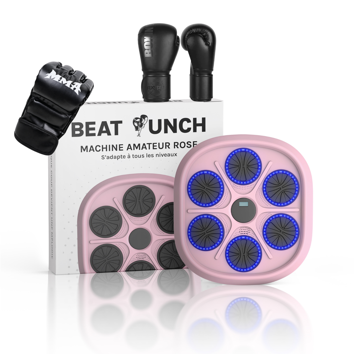 1x Macchina Amateur Rosa + 1 Paio di Guantoni MMA (Nero) + 1 Paio di Guantoni Classici (8oz)